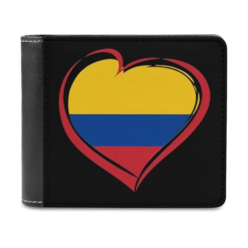SMAZDFXX Schlanke Herren-Geldbörse mit Herz-Motiv, Flagge Kolumbiens, PU-Leder, mit 6 Kartenfächern, Geldklammer von SMAZDFXX