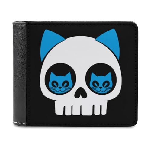 SMAZDFXX Schlanke Herren-Geldbörse mit Katzenschädel-Motiv, zweifach faltbar, PU-Leder, mit 6 Kartenfächern, Geldklammer von SMAZDFXX