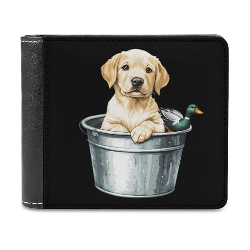SMAZDFXX Schlanke Herren-Geldbörse mit Labrador Retriever-Welpe und Ente, zweifach faltbar, PU-Leder, mit 6 Kartenfächern, Geldklammer von SMAZDFXX