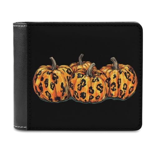 SMAZDFXX Schlanke Herren-Geldbörse mit Leopardenmuster und Kürbissen, zweifach faltbar, PU-Leder, mit 6 Kartenfächern, Geldklammer von SMAZDFXX