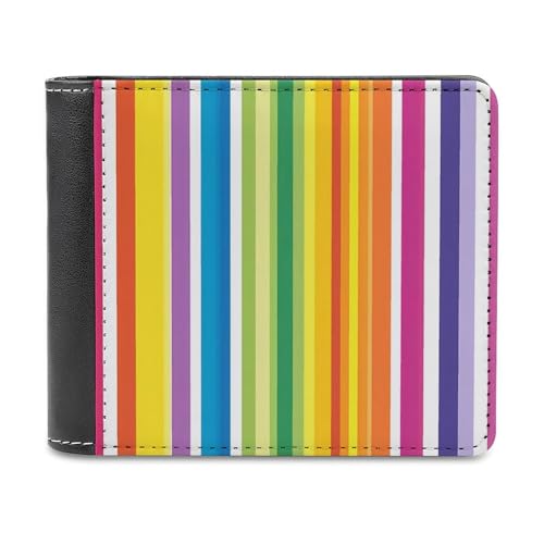 SMAZDFXX Schlanke Herren-Geldbörse mit Regenbogenstreifen, farbenfroh, zweifach faltbar, PU-Leder, mit 6 Kartenfächern, Geldklammer von SMAZDFXX