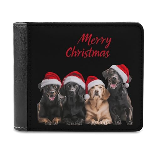 SMAZDFXX Schlanke Herren-Geldbörse mit Weihnachtsmützen und Hunden, zweifach faltbar, PU-Leder, mit 6 Kartenfächern, Geldklammer von SMAZDFXX