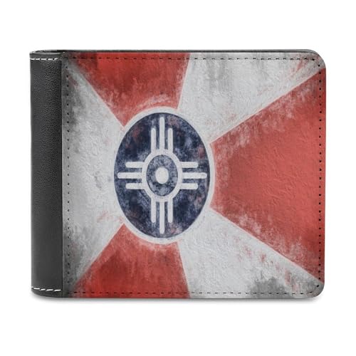 SMAZDFXX Schlanke Herren-Geldbörse mit Wichita-Stadtflagge, zweifach faltbar, PU-Leder, mit 6 Kartenfächern, Geldklammer von SMAZDFXX