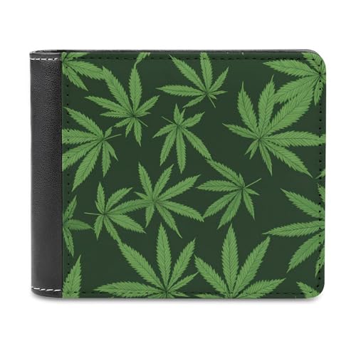 SMAZDFXX Schlanke Herren-Geldbörse mit grünem Unkrautmuster, zweifach faltbar, PU-Leder, mit 6 Kartenfächern, Geldklammer von SMAZDFXX