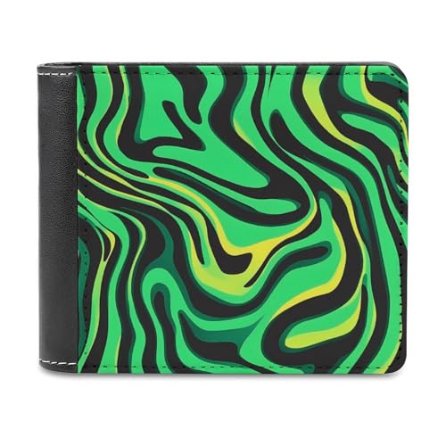 SMAZDFXX Schlanke Herren-Geldbörse mit grünem Zebramuster, zweifach faltbar, PU-Leder, mit 6 Kartenfächern, Geldklammer von SMAZDFXX