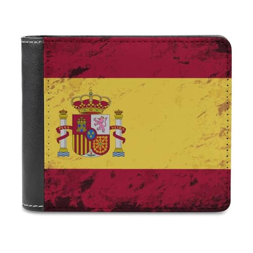 SMAZDFXX Schlanke Herren-Geldbörse mit spanischer Flagge, zweifach faltbar, PU-Leder, mit 6 Kartenfächern, Geldklammer von SMAZDFXX