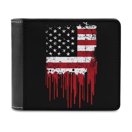 SMAZDFXX Schlanke Herren-Geldbörse mit tropfender US-Flagge, zweifach faltbar, PU-Leder, mit 6 Kartenfächern, Geldklammer von SMAZDFXX