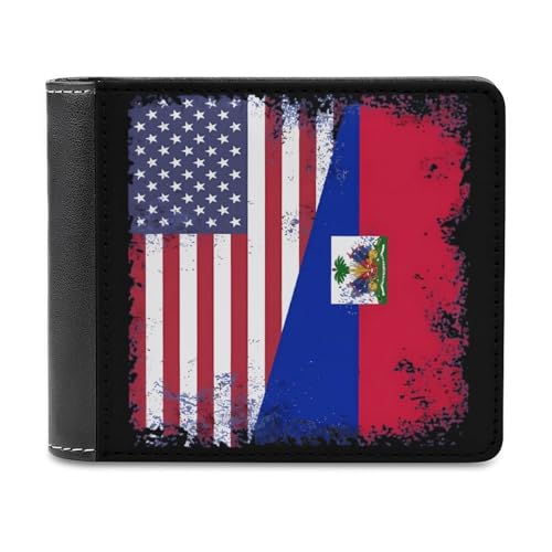 SMAZDFXX Schlanke Herren-Geldbörse mit zweifach gefaltetem Portemonnaie aus PU-Leder mit haitianischer US-Flagge und Geldklammer von SMAZDFXX