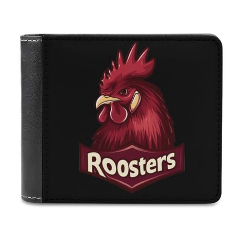 SMAZDFXX Schlanke Herren-Geldbörse mit zweifachem Aufdruck „Chicken Rooster, PU-Leder, mit 6 Kartenfächern, Geldklammer von SMAZDFXX