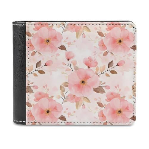 SMAZDFXX Schlanke Herren-Geldbörse mit zweifachem Faltfach, Motiv: Aquarellblumen, PU-Leder, mit 6 Kartenfächern, Geldklammer von SMAZDFXX