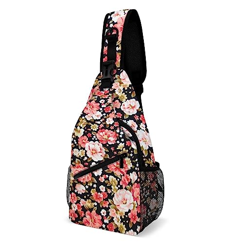 SMAZDFXX Schultertasche mit Blumenmuster, kleiner Umhängetasche, Brusttasche, Reise- und Wanderrucksack, Blumenmuster 01 von SMAZDFXX