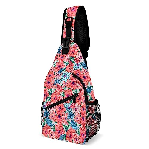 SMAZDFXX Schultertasche mit Blumenmuster, kleiner Umhängetasche, Brusttasche, Reise- und Wanderrucksack, Blumenmuster 05 von SMAZDFXX