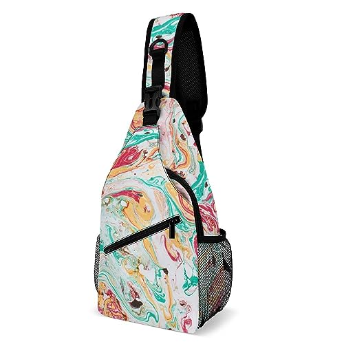 SMAZDFXX Schultertasche mit Marmor-Print, kleine Umhängetasche, Schultertasche, Brust-Tagesrucksack für Reisen und Wandern von SMAZDFXX