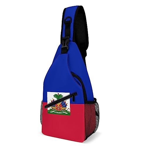 SMAZDFXX Schultertasche mit haitianischer Flagge, kleiner Umhängetasche, Brusttasche, Reise- und Wanderrucksack von SMAZDFXX