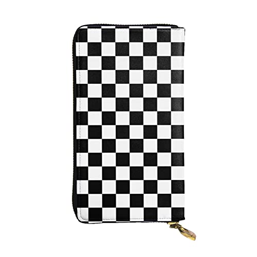 SMAZDFXX Schwarz-weiß Karierte und gestreifte Geldbörse aus Leder mit 12 Kreditkartenfächern und 3 Geldscheinklammern – Lange Clutch für Männer und Frauen, VF7GNJE3C371 von SMAZDFXX