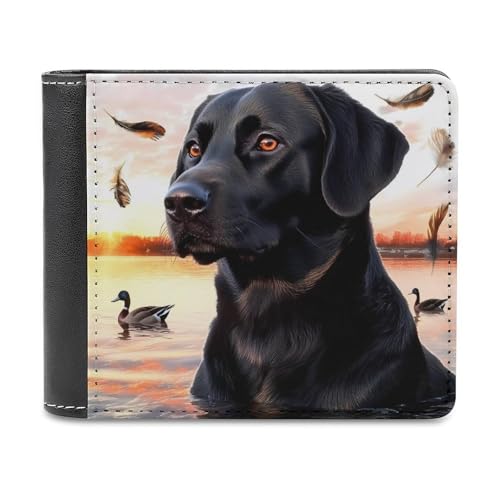 SMAZDFXX Schwarze Labrador-Ente, Jagd-Sonnenuntergang, schmale zweifach Faltbare Herren-Geldbörse aus PU-Leder mit 6 Kartenfächern, Geldklammer von SMAZDFXX
