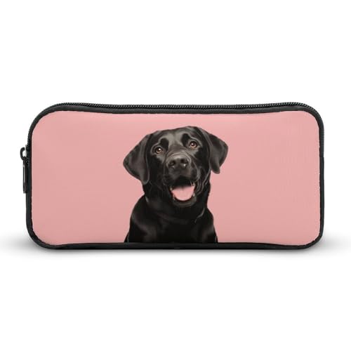SMAZDFXX Schwarzer Labrador, tragbares Federmäppchen, kleine Stifttasche, Bleistifttasche, Make-up-Tasche, Box-Organizer von SMAZDFXX