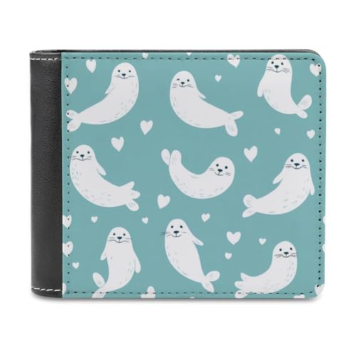 SMAZDFXX Seals Niedliches Muster Schlanke Zweifach-Geldbörse für Herren aus PU-Leder mit 6 Kartenfächern und Geldklammer von SMAZDFXX