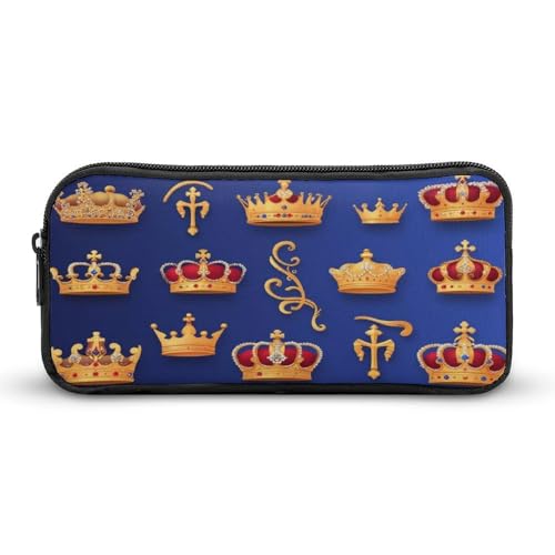 SMAZDFXX Stiftetasche für Büro-Schreibwaren-Organizer, Bleistifttasche mit robustem Reißverschluss, leichtes Federmäppchen mit Königskrone in Lila, Blau und Gold von SMAZDFXX