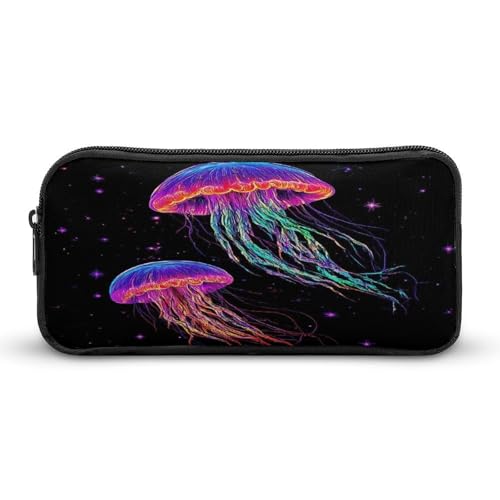 SMAZDFXX Stiftetasche für Büro-Schreibwaren-Organizer, Bleistifttasche mit robustem Reißverschluss, leichtes Federmäppchen mit Trippy-Neon-Quallen-Art von SMAZDFXX