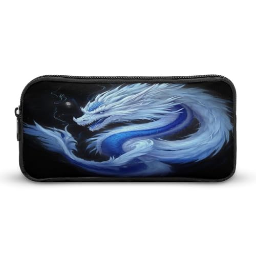 SMAZDFXX Stifttasche für Büro-Schreibwaren-Organizer, Bleistifttasche mit robustem Reißverschluss, leichtes Federmäppchen mit weißem Drachenmotiv von SMAZDFXX