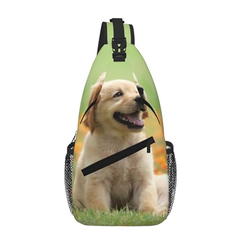 SMAZDFXX Süße Umhängetasche für Herren mit Golden Retriever-Welpen, leichte Handy-Geldbörse, Schlüsseletui, Brusttasche für Reisen und Fitness SMAZDFXX Süße Umhängetasche für Herren mit Golden Retriever-Welpen, leichte Handy-Geldbörse, Schlüsseletui, Brusttasche für Reisen und Fitness von SMAZDFXX