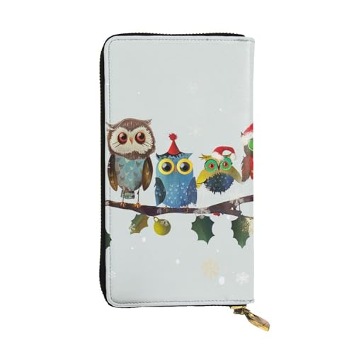 SMAZDFXX Süßes Weihnachts-Eulen-auf-Zweig-bedrucktes Leder-Portemonnaie mit 12 Kartenfächern und 3 Geldscheinklammern – Lange Clutch für Männer und Frauen von SMAZDFXX