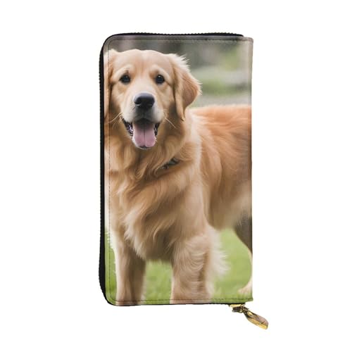 SMAZDFXX Süßes langes Clutch-Portemonnaie aus Leder mit Golden Retriever-Bild für modebewusste Mädchen und Frauen – langlebig, stylisch und funktional, Schwarz, Einheitsgröße von SMAZDFXX