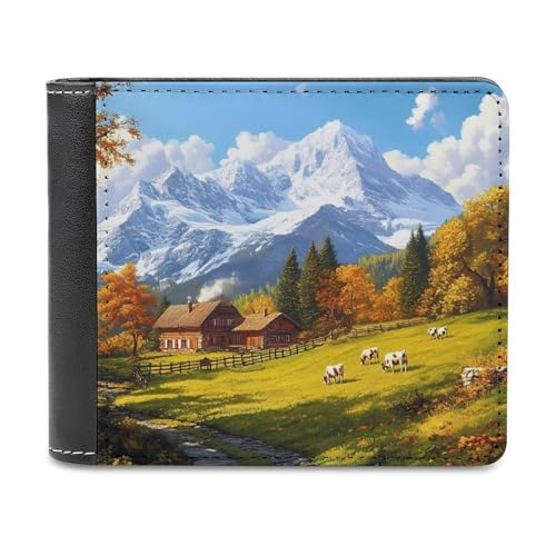 SMAZDFXX Swiss Mountain Autumn Schlanke Herren-Geldbörse aus PU-Leder mit 6 Kartenfächern und Geldklammer von SMAZDFXX