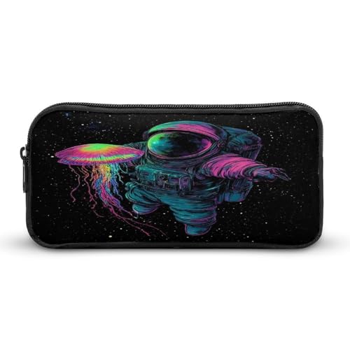 SMAZDFXX Tragbarer Federmäppchen mit Weltraumastronauten-Motiv und leuchtender Qualle, Stifttasche mit robustem Reißverschluss, Federmäppchen für Büro-Schreibwaren-Organizer von SMAZDFXX