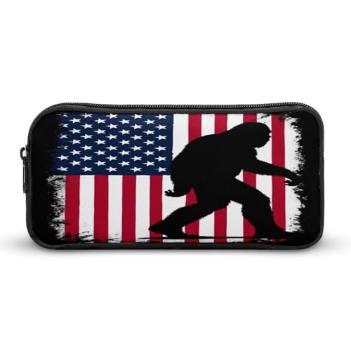 SMAZDFXX Tragbarer Sasquatch USA-amerikanische Flagge-Aufbewahrungs-Organizer für Erwachsene, Federmäppchen für die Uni, Federmäppchen mit robustem Reißverschluss von SMAZDFXX