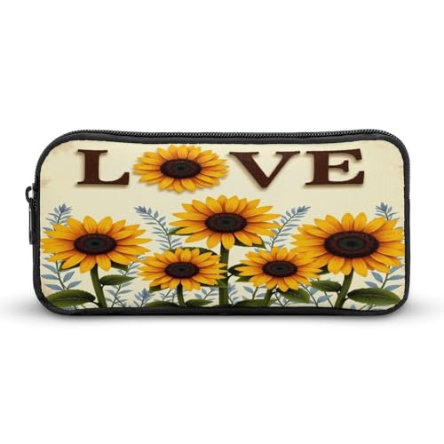 SMAZDFXX Tragbares Federmäppchen im Retro-Stil mit Sonnenblumenmotiv, Stifttasche mit robustem Reißverschluss, Federmäppchen für den Organizer von Büro-Schreibwaren von SMAZDFXX