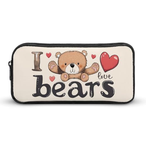 SMAZDFXX Tragbares Federmäppchen mit Aufschrift „I Love Bears, kleine Stifttasche, Bleistifttasche, Make-up-Tasche, Box-Organizer von SMAZDFXX