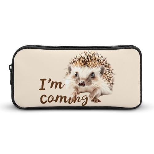 SMAZDFXX Tragbares Federmäppchen mit Aufschrift „I'm Coming, lustiges Igel-Motiv, kleine Stifttasche, Bleistifttasche, Make-up-Tasche, Box-Organizer von SMAZDFXX