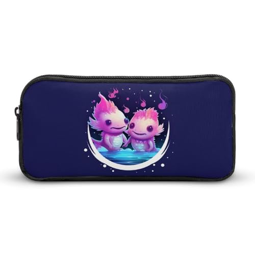 SMAZDFXX Tragbares Federmäppchen mit Axolotl-Motiv und Musiknoten, kleine Stifttasche, Bleistifttasche, Make-up-Tasche, Box-Organizer von SMAZDFXX