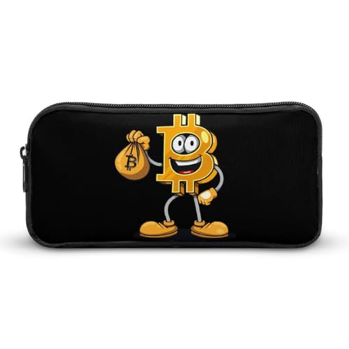 SMAZDFXX Tragbares Federmäppchen mit Bitcoin- und Dollar-Motiv, kleine Stifttasche, Bleistifttasche, Make-up-Tasche, Box-Organizer von SMAZDFXX
