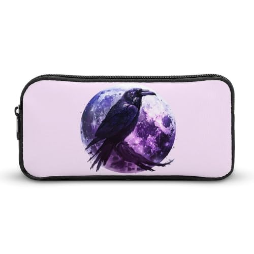 SMAZDFXX Tragbares Federmäppchen mit Mond- und Rabenmotiv, kleine Stifttasche, Bleistifttasche, Make-up-Tasche, Box-Organizer von SMAZDFXX
