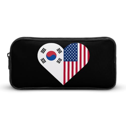 SMAZDFXX Tragbares Federmäppchen mit US- und südkoreanischer Flagge, kleine Stifttasche, Bleistifttasche, Make-up-Tasche, Box-Organizer von SMAZDFXX
