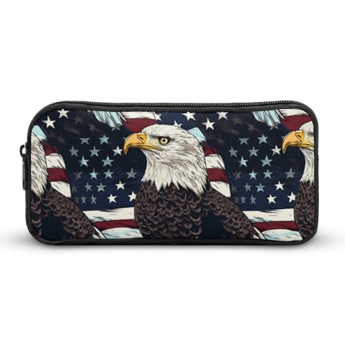 SMAZDFXX Tragbares Federmäppchen mit Weißkopfseeadler und US-Flagge, kleine Stifttasche, Bleistifttasche, Make-up-Tasche, Box-Organizer von SMAZDFXX