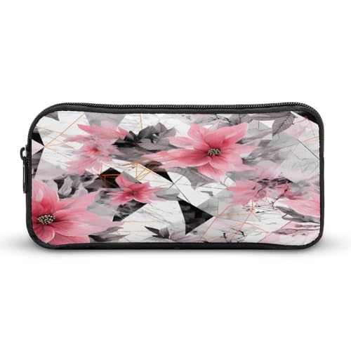 SMAZDFXX Tragbares Federmäppchen mit abstraktem Marmor- und Blumenmuster, kleine Stifttasche, Bleistifttasche, Make-up-Tasche, Box-Organizer von SMAZDFXX