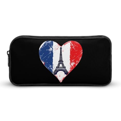 SMAZDFXX Tragbares Federmäppchen mit französischer Flagge und Eiffelturm, kleine Stifttasche, Bleistifttasche, Make-up-Tasche, Box-Organizer von SMAZDFXX