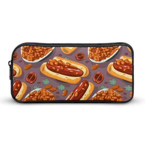 SMAZDFXX Tragbares Federmäppchen mit gebackenen Bohnen und Hot Dogs, kleine Stifttasche, Bleistifttasche, Make-up-Tasche, Box-Organizer von SMAZDFXX