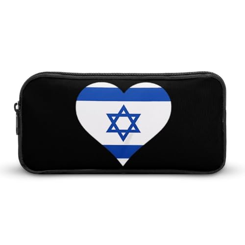 SMAZDFXX Tragbares Federmäppchen mit israelischer Herzflagge, kleine Stifttasche, Bleistifttasche, Make-up-Tasche, Box-Organizer von SMAZDFXX
