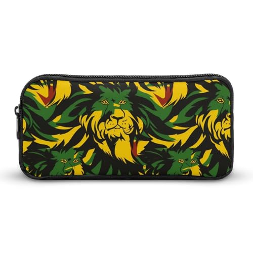SMAZDFXX Tragbares Federmäppchen mit jamaikanischer Flagge und Löwe, kleine Stifttasche, Bleistifttasche, Make-up-Tasche, Box-Organizer von SMAZDFXX