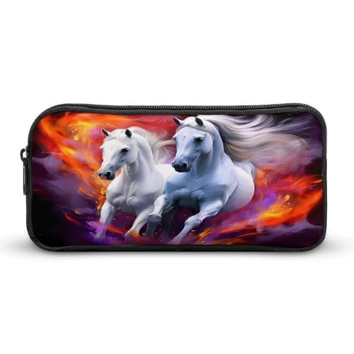 SMAZDFXX Two Horse Tragbares Federmäppchen, kleine Stifttasche, Bleistifttasche, Make-up-Tasche, Box-Organizer von SMAZDFXX