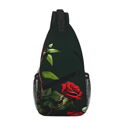 SMAZDFXX Umhängetasche mit rotem Rosen-Print, diagonal, robust und bequem für Reisen und den täglichen Gebrauch von SMAZDFXX