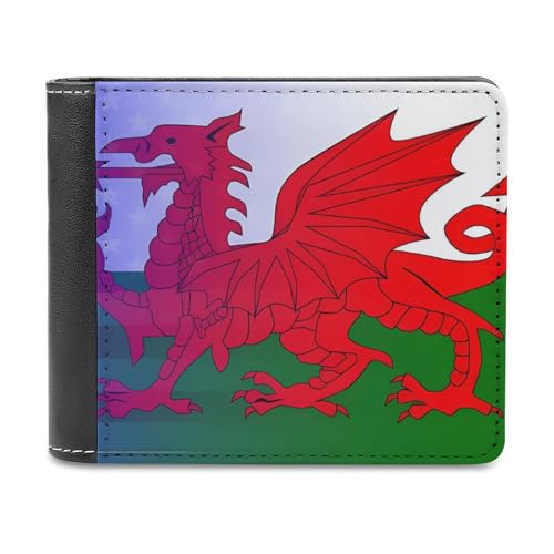 SMAZDFXX Wales Dragon US Flag Schlanke Herren-Geldbörse aus PU-Leder mit 6 Kartenfächern und Geldklammer von SMAZDFXX
