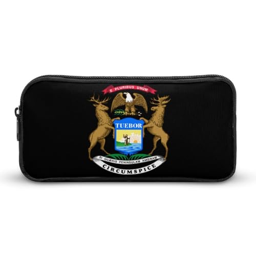 SMAZDFXX Wappen von Michigan, tragbares Federmäppchen, kleine Stifttasche, Bleistifttasche, Make-up-Tasche, Box-Organizer von SMAZDFXX