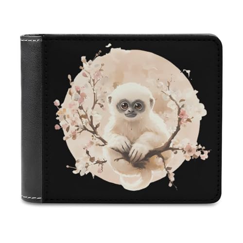 SMAZDFXX Weiße Gibbons Flowers Schlanke Herren-Geldbörse aus PU-Leder mit 6 Kartenfächern und Geldklammer von SMAZDFXX