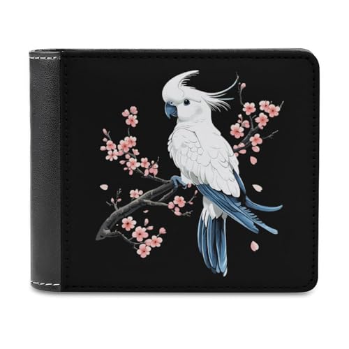 SMAZDFXX Weiße Papageien-Kirschblumen, schmale Herren-Geldbörse aus PU-Leder mit 6 Kartenfächern, Geldklammer von SMAZDFXX